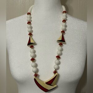 Vintage Ceramic Red And White Necklace